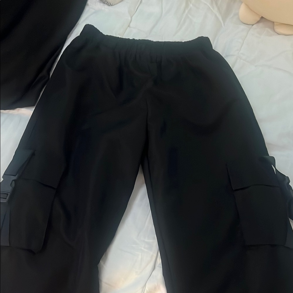 Sleek Black Cargo Pants with Buckle Detail